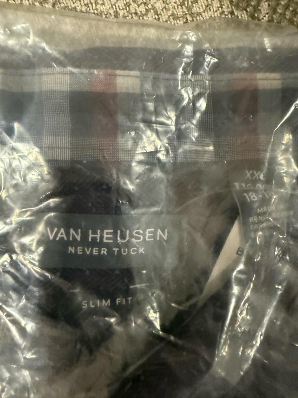 Van Heusen Black Dress Shirt with Plaid Trim